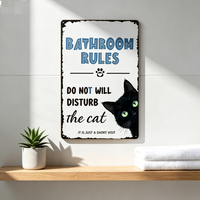 Plaque murale rectangulaire amusante en fer pour salle de bain, motif chat, étanche, écologique, à suspendre, cadeau pour femmes et hommes, décoration de salle de bain de bienvenue