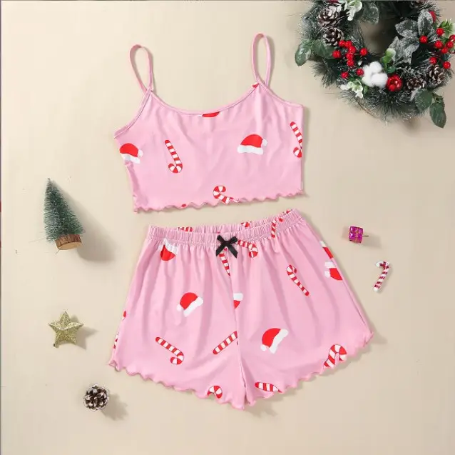 Soyal Home Wholesale Summer Christmas Suspender Vest Snowflake Pattern Sexy Woman Pajamas