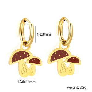 ต่างหูห่วงรูปเห็ดเคลือบสีน่ารักปรับแต่งได้ ต่างหูห้อยระย้าสไตล์คลาสสิก ชุบทอง 18K ทำจากสแตนเลสสตีล - Product Image 2