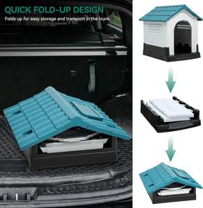 Grote hondenhok buiten, plastic hondenhok, waterbestendig, met verstelbaar dakraam en verhoogde bodem - Product Image 4