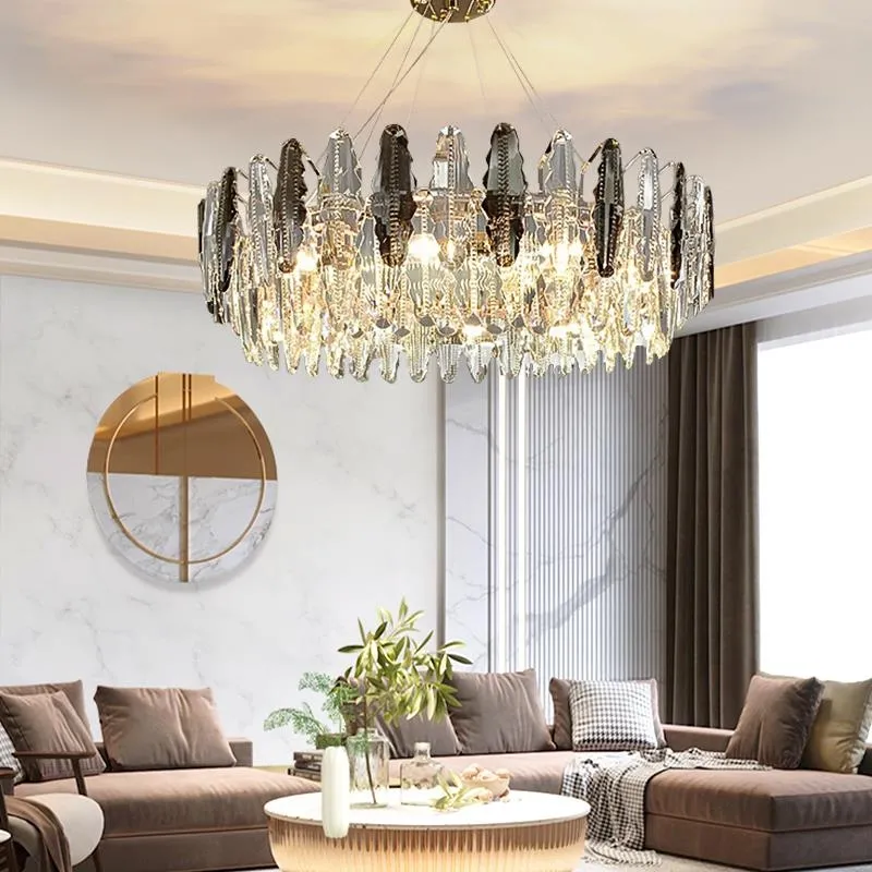 European modern simple light luxury study bedroom living room dining room brass lamp body crystal chandelier