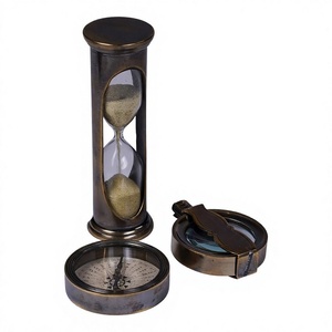 <b>Antique</b> Brass Sand Timer With <b>Compass</b> Travelling Hiking Personalized Hour Glass Vintage Style Decorative Sandtimer For Gifts - Product Image 1