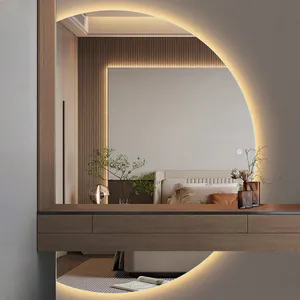 High Quality Waterproof IP44 Semicircle Mirror Wall Mounted Touch Screen Half Moon Led Mirror For Home Bathroom
