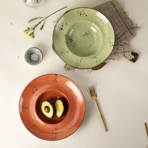 YAYU Set Pesta langsung pabrik, warna-warni Restoran untuk Makan Malam, piring Salad pedesaan keramik hijau unik porselen - Product Image 4