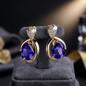 Nouveauté 2024 : Boucles d'oreilles clous de luxe en argent sterling 925 plaqué rhodium, serties de pierres précieuses bleues, pour femme, idéales pour les soirées - Product Image 3