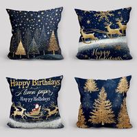 Housse de coussin de Noël, motif rennes et flocons de neige, bleu marine et or, housse de coussin décorative de luxe pour la maison, décoration de Noël