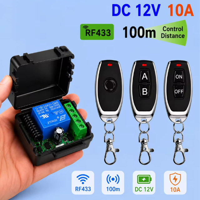 433Mhz Remote Control Wireless Switch DC 12/24V RF 10A Relay Receiver and 2CH Transmitter for Door Electromagnetic Lock
