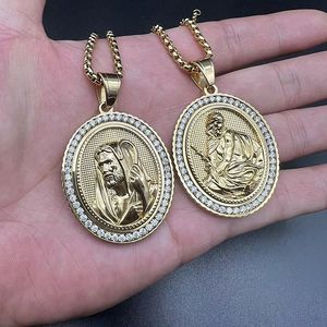Collar con Colgante de Zirconia Chapado en Oro de Acero Inoxidable con Diseño de Jehová Pastor, Figura Religiosa Hip Hop, para Hombre y Mujer, Regalo - Product Image 4