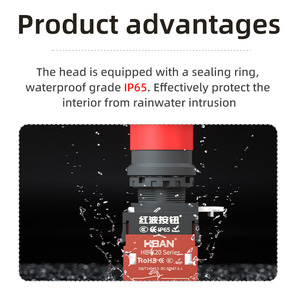 Interruptor de Botón Pulsador de 22 mm, IP65, Antierror, para Ascensor, Botón de Parada de Emergencia, 20A, HBAN de Fábrica - Product Image 3