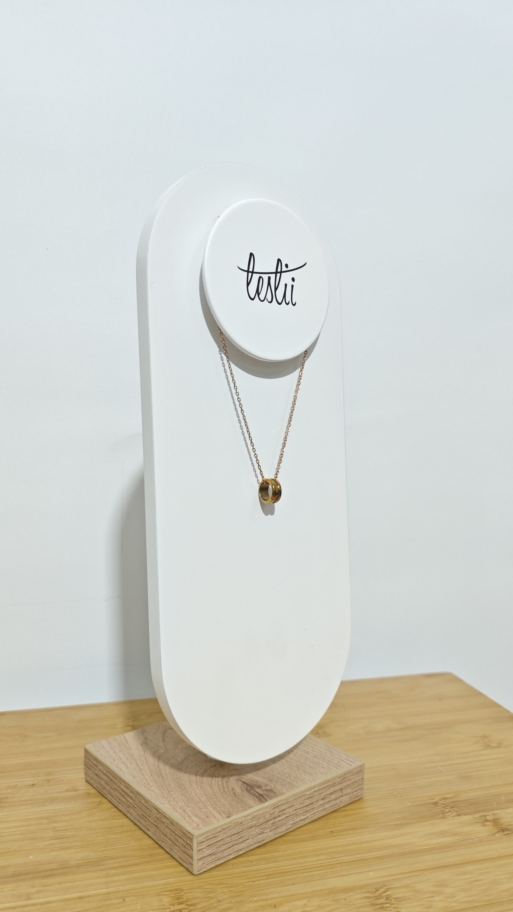 Garment Display Stand Wood Round Ornaments Promotion Station MDF Painting Counter Top Stand Portable for Retail Shop — view 3