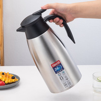 Botol Vakum Stainless Steel Hitam 2 Liter, Termos, Botol Air Terisolasi, Teko Kopi Teh, untuk Berkemah, Rumah, Kantor