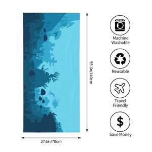Telo mare con stampa di vita marina subacquea - Telo grande assorbente ad asciugatura rapida con gradiente <span class=keywords><strong>blu</strong></span> per vacanze al mare e in piscina - Product Image 6