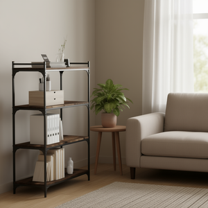 Étagère moyenne à 4 étagères en bois d'ingénierie chêne fumé, style industriel, avec structure métallique, pour rangement, mobilier de maison - Product Image 2