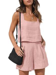 1688 Buying Agent FTS Women <b>Linen</b> Sleeveless Tank Pocket Shorts <b>Two</b> <b>Piece</b> Set China DDP Shipping Low Commission - Product Image 5