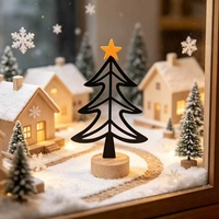 Ornement de Noël en fer forgé pour table, base en bois, étoile de sommet, figurine d'arbre en métal, décoration de bureau, de cheminée ou d'étagère