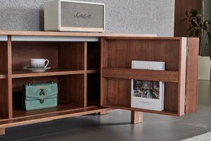 رفوف خشبية صلبة من الخشب ، خزانة كبيرة لوسائل الترفيه المركزية مع أبواب منزلقة وكتاب - Product Image 4