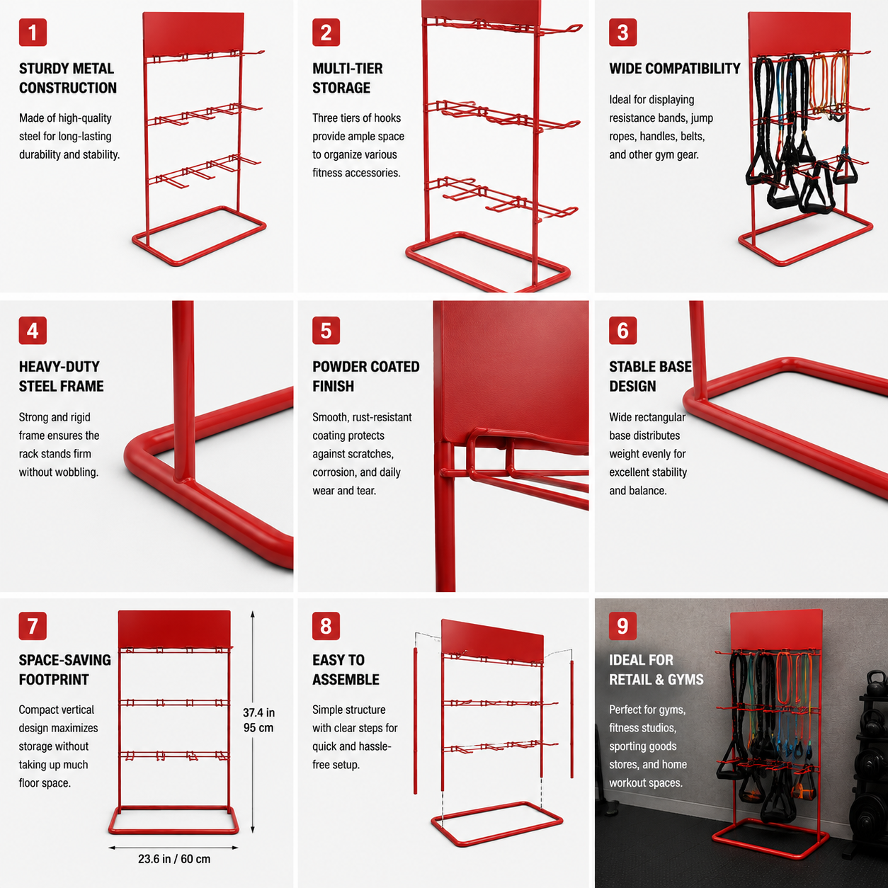 Custom OEM Resistance Band Floor Stand Speed Jump Rope Organizer Gym Accessory Hang-Sell Rack Fitness Equipment Retail Fixture — view 5