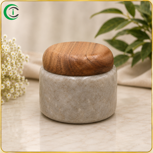 Premium Marble Storage <b>Jar</b> 4 Inch with Wooden Lid Natural Stone Kitchen Organizer for Salt Sugar Coffee Tea <b>Herbs</b> Dry Snacks - Product Image 1
