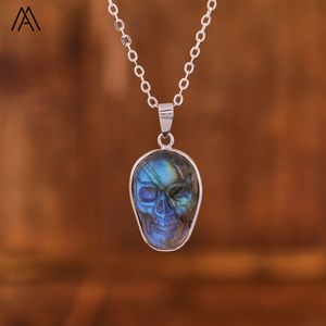 Flash Labradorite vòng cổ, khắc Sọ Đầu Mặt dây chuyền chữa bệnh người đàn ông đồ trang sức món quà sinh nhật - Product Image 6