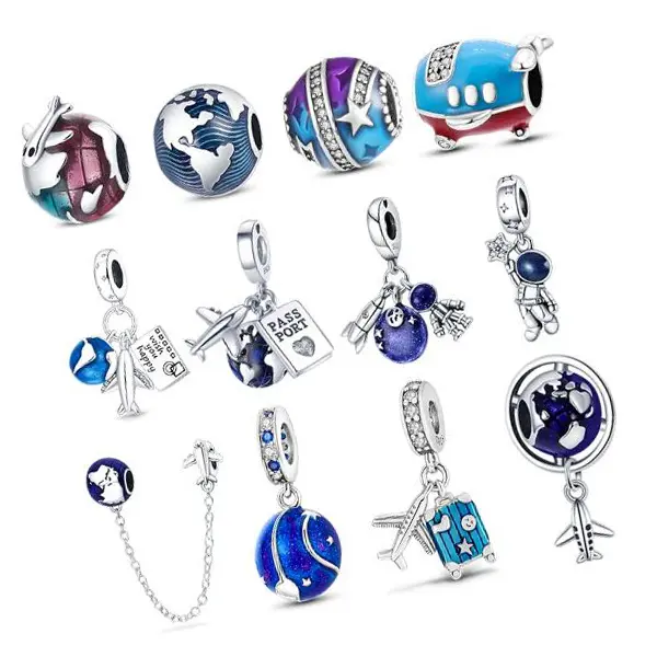 Ingrosso gioielli fai da te blu serie Charms per la creazione di gioielli 925 argento braccialetti ciondoli