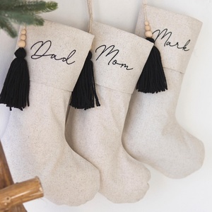 Personalized <b>Name</b> <b>Tags</b> Custom Color Cotton Linen Christmas Hanging Stockings Children Gift for Home Pure Linen House Decorations - Product Image 3