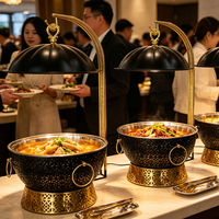 Set Perlengkapan Pemanas Makanan Buffet FLEY 8L Black Gold Stainless Steel dengan Tutup Gantung untuk Hotel, Restoran, Pernikahan, dan Katering