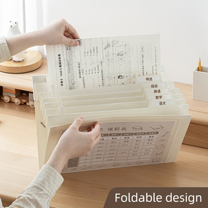 Sac de rangement mural pour fichiers avec poignée Compartiments classifiables à 6 couches Papier de test Sac de rangement pliable portable - Product Image 4