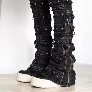 Herren Y2K Patchwork Denim Fransen hose Baggy Ripped <span class=keywords><strong>Jeans</strong></span> im Street Hip Hop Style Atmungsaktiv und lässig für den Sommer - Product Image 6