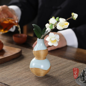 Bamboo Woven Ceramic Vase Set Handmade Traditional Chinese Style Decorative Flower Vase For Living Room Desktop Ornament - Product Image 3