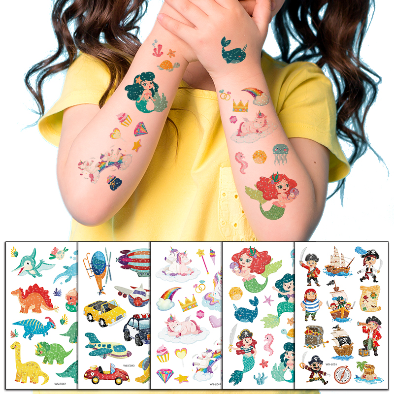 Glitter Temporary Tattoo for Kids Summer Party Tattoo Stickers, Waterproof Arm&Body Art for Children, Safe&Non-Toxic
