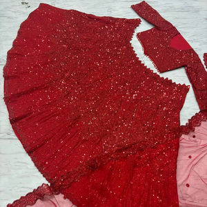 Lehenga Dupatta en Faux Georgette Premium, magnifiquement brodé de sequins lourds, avec travail de Dori doux, Choli orné pour les fêtes - Product Image 1