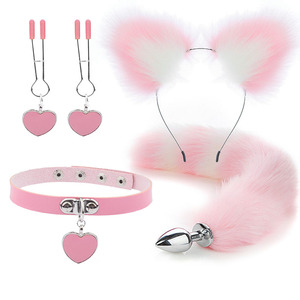 Nouveauté Jouets sexuels pour adultes Jeu sexuel BDSM pour hommes et femmes Pince à tétons 4 pièces Ensemble queue de renard multicolore - Product Image 3