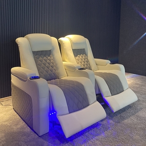 Fábrica 2 asientos blanco + <span class=keywords><strong>gris</strong></span> muebles de cine en casa reclinables eléctricos de cuero genuino sofá de cine en casa asiento de cine <span class=keywords><strong>reclinable</strong></span> - Product Image 1
