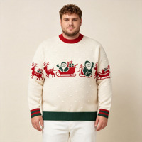 Pull tricoté personnalisé pour homme, pull de Noël fantaisie avec motif jacquard traîneau du Père Noël et rennes, pull d'hiver thermique et confortable