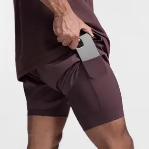 OEM gefütterte doppelschicht-taschen sportlich Sport nylon kundenspezifisches logo 5 zoll training 2-in-1 herren gym shorts für herren