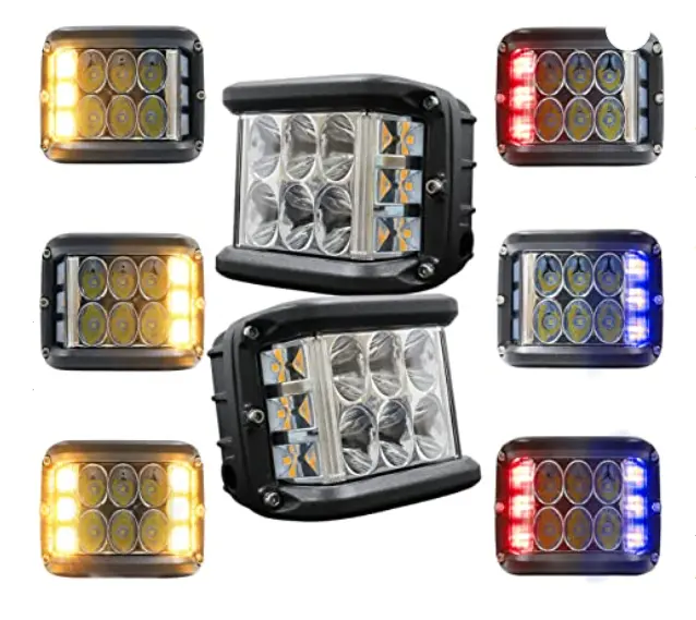 DoubleWow Side Shooter Pod Lights 4 Inch Dual row Yellow Blue Red Strobe LED Cube Lights for Farm Tractor Plow Truck ATV UTV 4x4