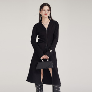 Un <span class=keywords><strong>Cardigan</strong></span> maglione di media lunghezza di Design di nicchia stile pigro da donna <span class=keywords><strong>con</strong></span> scollo A V A maniche lunghe avvolto in maglia A cerniera abito Slim Fit - Product Image 1