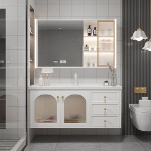 Modern White Bathroom Vanity Combos <b>Set</b> with Ceramic PVC Construction Smart <b>Mirror</b> Easy Installation Space-Saving for Ho - Product Image 1
