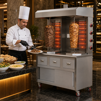 Machine à shawarma verticale professionnelle à double broche, gril à kebab en acier inoxydable avec table de travail et armoire