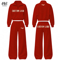 Nouveautés 2026 : Ensemble de survêtement de Noël pour femme, 2 pièces, avec sweat-shirt court à demi-zip et broderie de logo personnalisé, et pantalon large