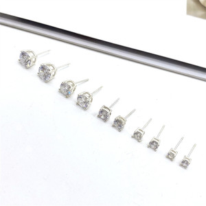 S925 <b>Silver</b> Zircon <b>Stud</b> <b>Earrings</b> Claw Setting Mini Petite Everyday Wear Women's Jewelry - Product Image 1