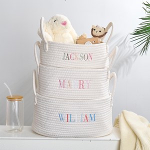 Cesta de almacenamiento Rectángulo Ecológico Encantador Patrón de flores <span class=keywords><strong>Nombre</strong></span> personalizado Cuerda de algodón tejida a mano Estilo moderno Baby Shower - Product Image 4