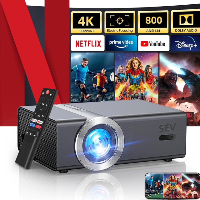 SEV - Portable Smart 4K Projector with WiFi & Immersive DUBI Audio Ready