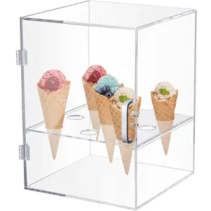 स्नो कोन मिठाई की दुकान प्रदर्शन के लिए 9 छेद साफ़ ऐक्रेलिक आइसक्रीम कोन धारक कैबिनेट पारदर्शी वफ़ल हैंड रोल सुशी स्टैंड