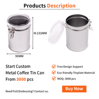 Nouvelle conception de boîte de rangement personnalisée en fer blanc pour grains de café, emballage métallique durable avec valve de dégazage et fenêtres