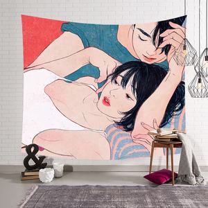 Raffiné romantique Premium Ambiance chambre esthétique porte rideau Comics Happy Time série tenture murale Polyester tapisseries - Product Image 4