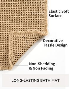Super Absorbent Non <b>Slip</b> Washable <b>Long</b> Bathroom Rugs Waffle Bath Mat With Tassels, Rubber Backed for Bathroom Floor Beside Tub - Product Image 4