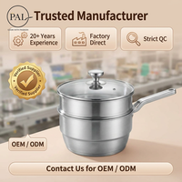 Casserole vapeur en acier inoxydable de qualité supérieure, 2 couches, qualité alimentaire, finition miroir, couvercle en verre transparent, compatible induction et gaz
