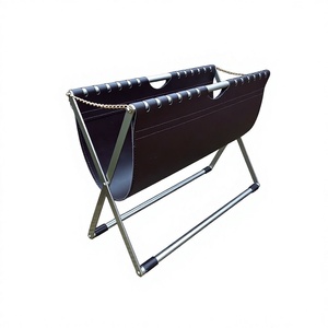 Porte-revues vintage en similicuir marron chromé, support pliable en métal moderne AMSON BRASS pour salon - Product Image 1