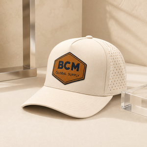 Casquette de golf en cuir avec emblème, 5 panneaux, personnalisable, haute qualité, faible MOQ, boucle métallique, séchage rapide, respirante, durable, unisexe - Product Image 4